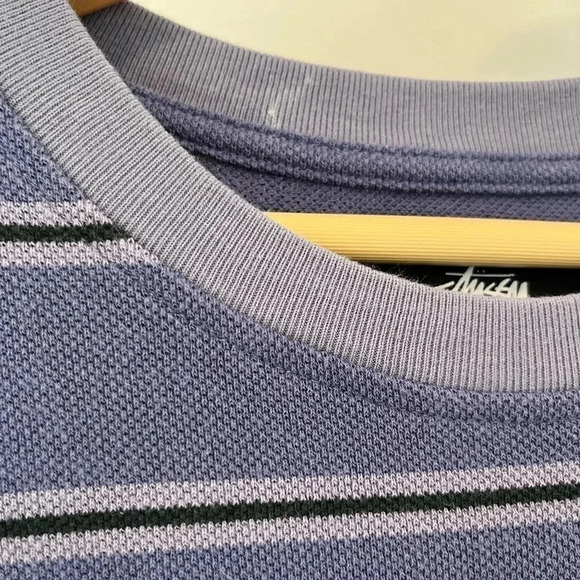 STUSSY PEAK STRIPE T-SHIRT NAVY SIZE 2XL MENS FRONT POCKET‎ RETRO LOOK - Picture 5 of 10